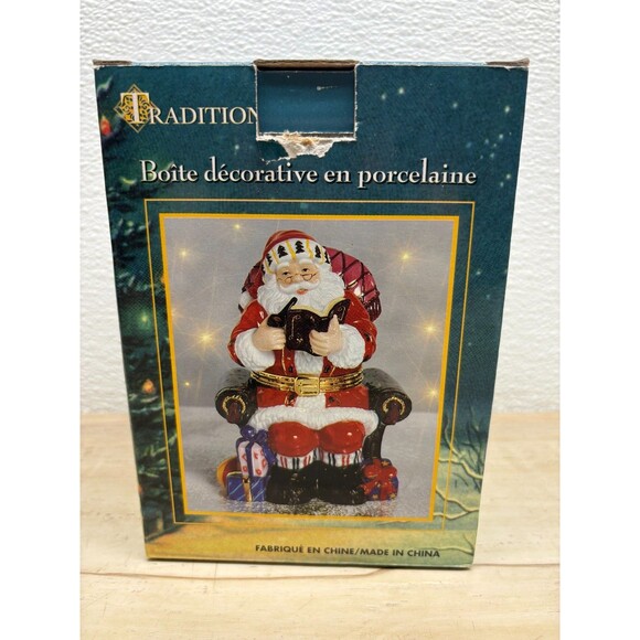 Traditions Hand Painted Porcelain Decorative Trinket Box Santa Claus - Picture 15 of 16